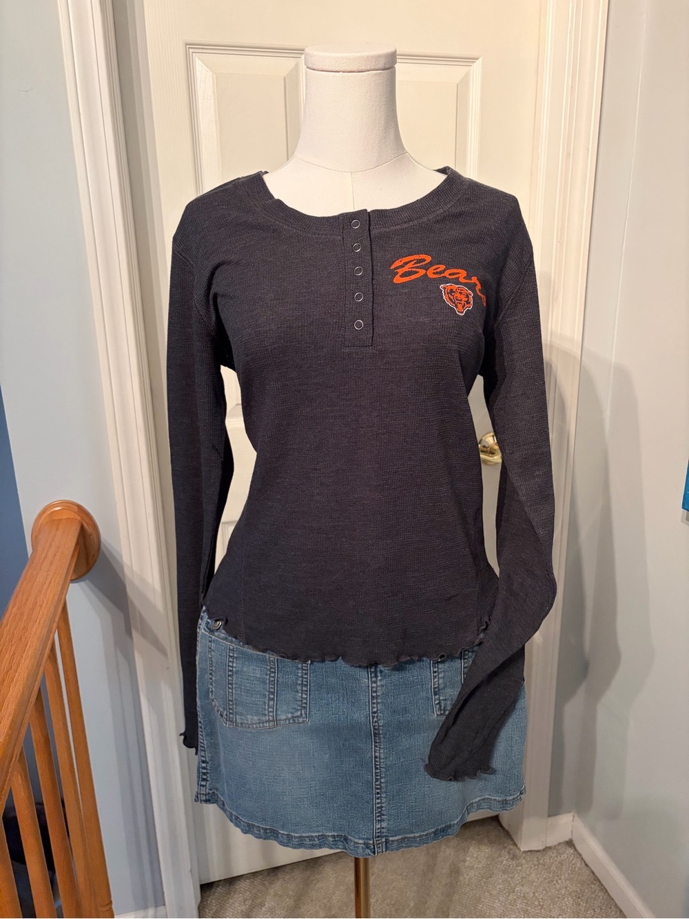 NFL Black Long-Sleeve Henley with Orange Team Script